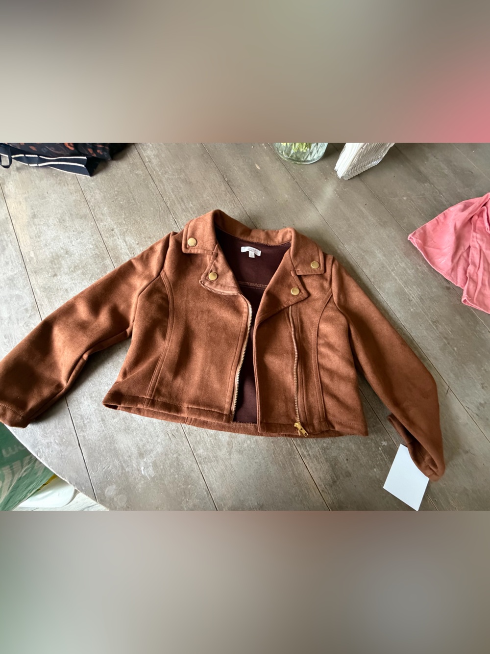 Tahari Brown Suede-Effect Bomber Jacket
